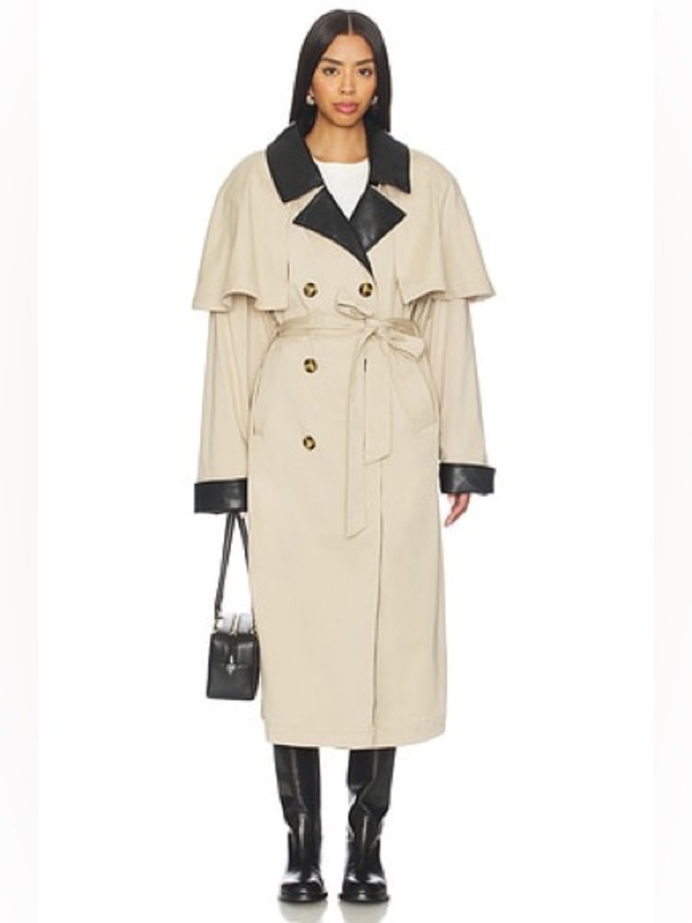 NWT WEWOREWHAT Faux Leather Trim Trench Coat Small 7172